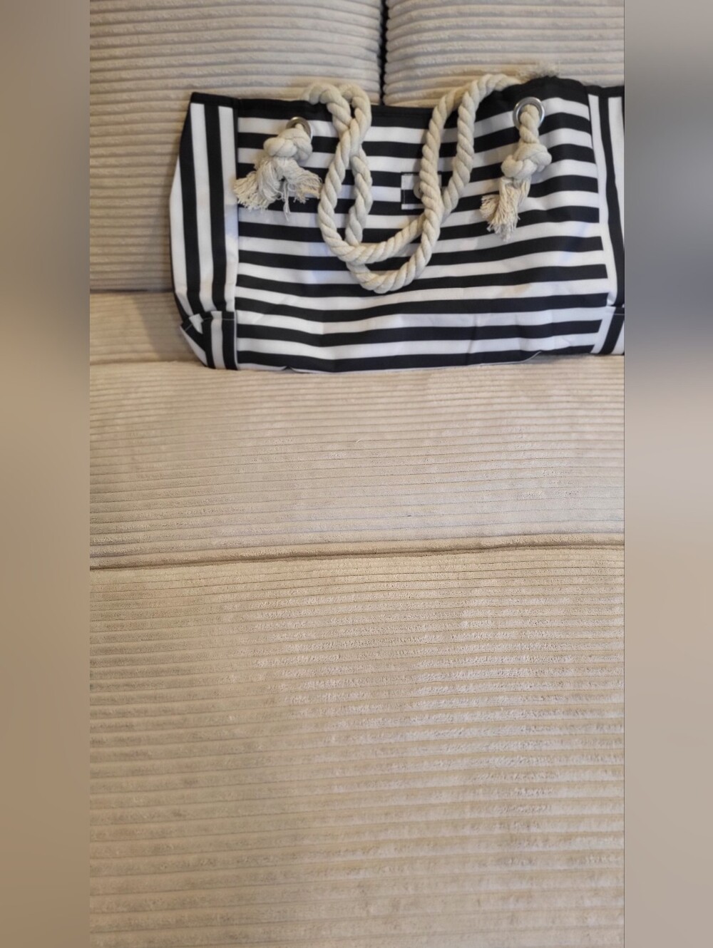 Striped Black & White Rope-Handle Tote